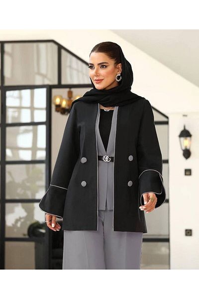 zümrüt moda Belted Piping Detailed Blazer Jacket, Vest, Belt and Trousers, Four-Piece Suit 1722