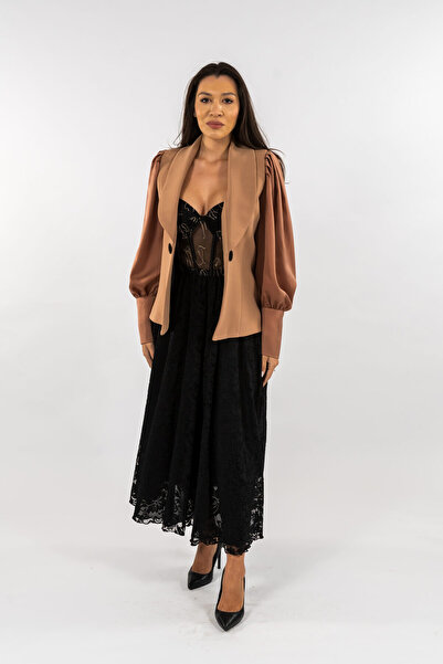 Gorgeaux Set fustă neagră și jachetă maro Daiana - 5XL (50)