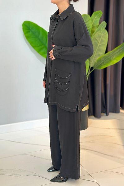 Ceremony Black Bead Detail Wide Leg Trousers Set 5995