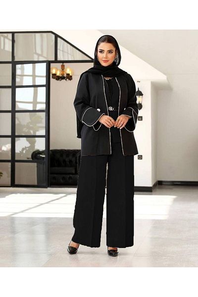 zümrüt moda Belted Blazer Set with Mustache Detail: Jacket, Vest, Belt and Pants