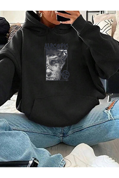 RPT MODA سويت شيرت أساسي بغطاء للرأس بطباعة ناركو كبيرة الحجم