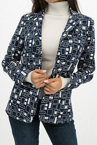 Gorgeaux Blue Printed Jacket and Knit Blouse Set - 3XL(46)