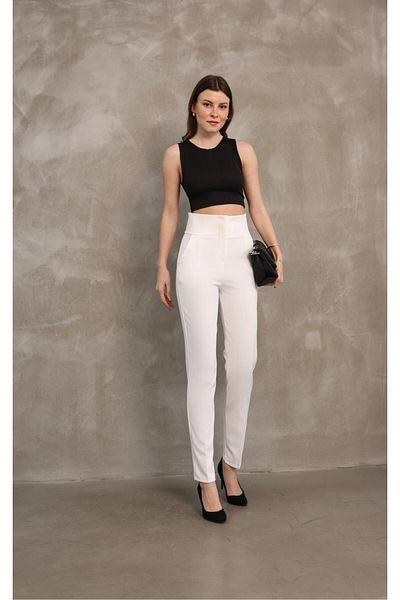 Sea Queen Women's Extra High Waist Tightening Ankle Length Fabric Pants