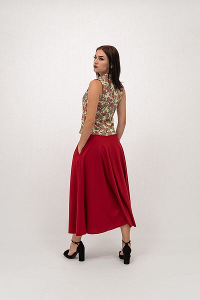 Gorgeaux Lyra Floral Vest and Red Skirt Set - 5XL(50)