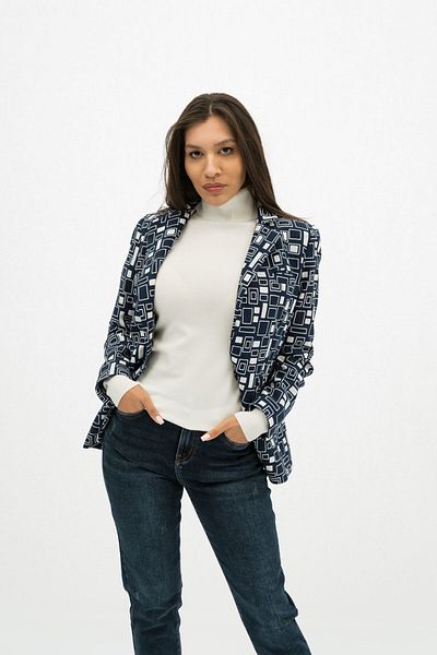 Gorgeaux Blue Printed Jacket and Knit Blouse Set - 3XL(46)