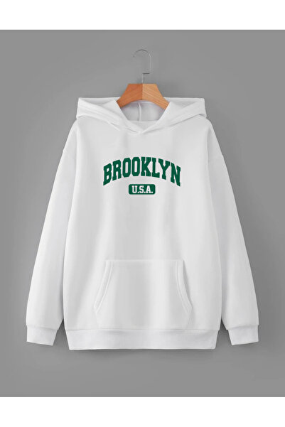 RPT MODA Hanorac de bază cu glugă, verde, supradimensionat, cu imprimeu BROOKLYN