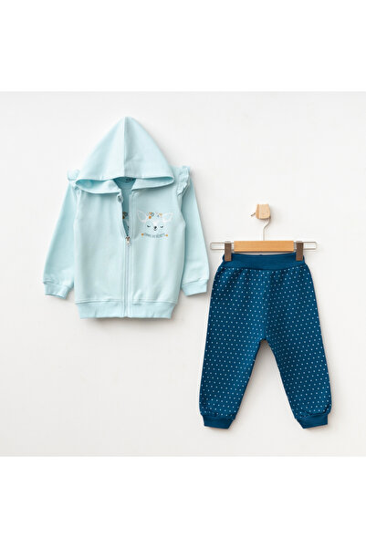 Aziz Bebe Baby Girl Animal Patterned Sweatshirt Trousers T-Shirt 3-Piece Top and Bottom Baby Set 3 Months-36 Months