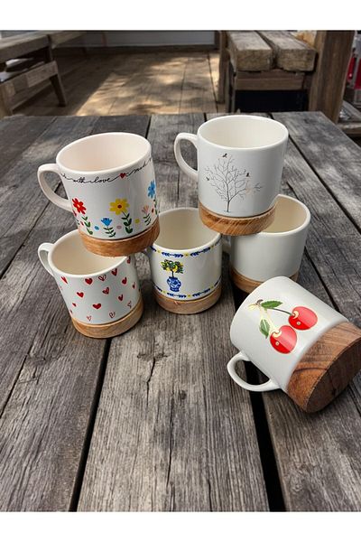 qtahya homes queen of kütahya Limba Modern Mug with Wooden Base Mug Ceramic