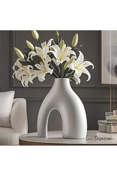 Lui Tasarım Nude Bohemian White Vase Large Size Ceramic 28 cm -26 cm