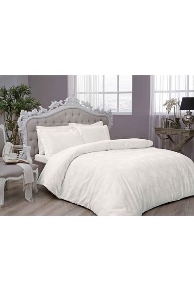 Taç Diana Jacquard Double Duvet Cover Set Ecru