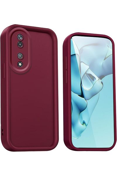 Fibaks Honor 90 Compatible Case with Camera Protection Soft Textured Shock Absorbing Burgundy Silicone Cover