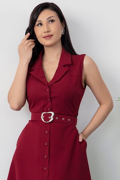 PULLIMM Rochie cu curea cu guler cu nasturi DKS1124