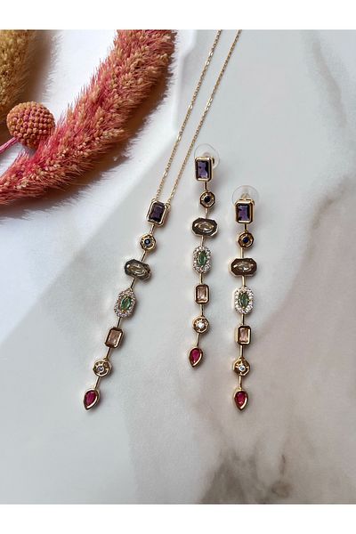 Miltonia Baguette Colored Stone Long Tarnish Resistant Quality Steel Necklace