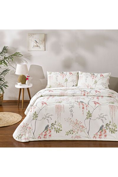 Taç Pink Crown Printed Fiesta Pique Set Double