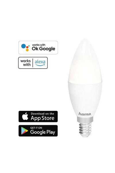 Hama Bec LED Smart Hama 176586, Control Vocal/Aplicatie, E14, 470 lm, 5.5W, Clasa F (Alb)