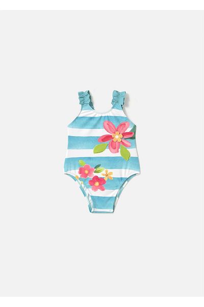 MAYORAL Baby Girl Stripe Floral Turquoise Swimsuit 1741