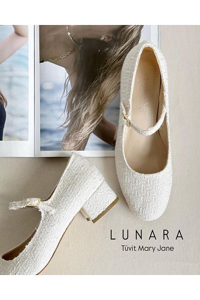 Zuum Lunara Mary Jane Style Heeled Women's Shoes - White Tweed
