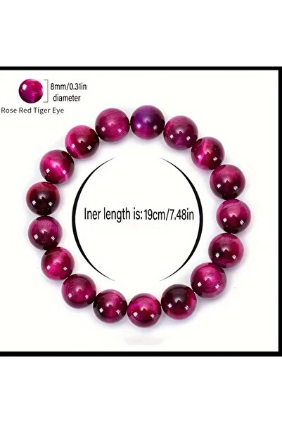 ORGANICYOU AXLERA Doğal Taş Boncuklu Gül Kırmızı Kaplan Gözü Taşı Bilezik, Şanslı Bilezik