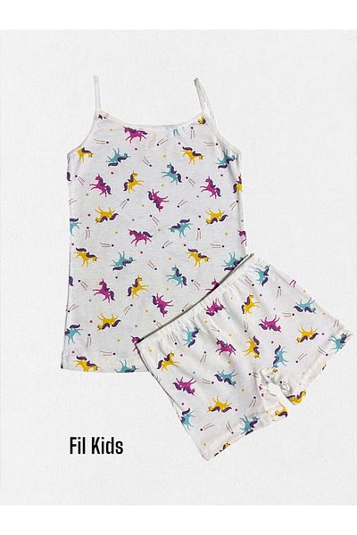 elmas kids Κοριτσίστικο 100% βαμβακερό εκρού Σετ μπόξερ με μοτίβο αλόγων και μονόκερου
