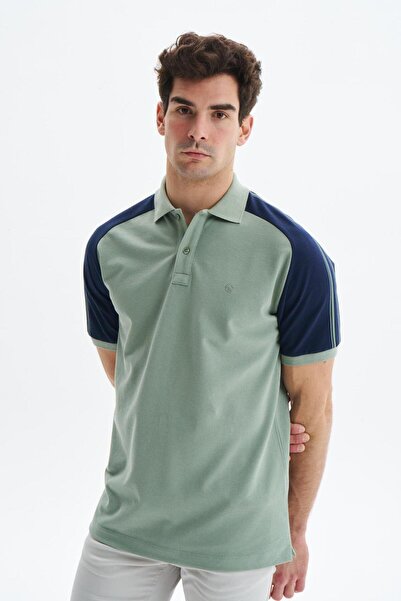 Arma Ανδρικό μπλουζάκι με πράσινη κανονική εφαρμογή Basic 100% βαμβακερό πικέ Raglan με γιακά πόλο μπλουζάκι Y 29374354602