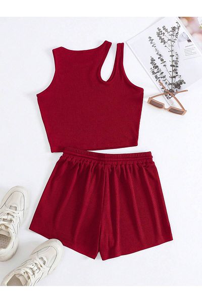 PENTHİLUS Hollow Cut Tank Top and Lace-Up Waist Sports Shorts