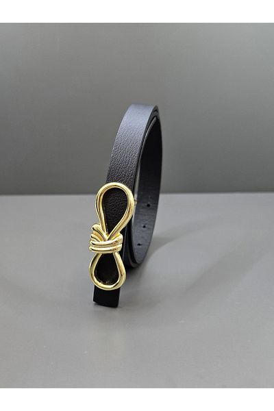 Kemerix 100% Genuine Leather Gold Buckle Thin Black-Bitter Brown Belt Set of 2