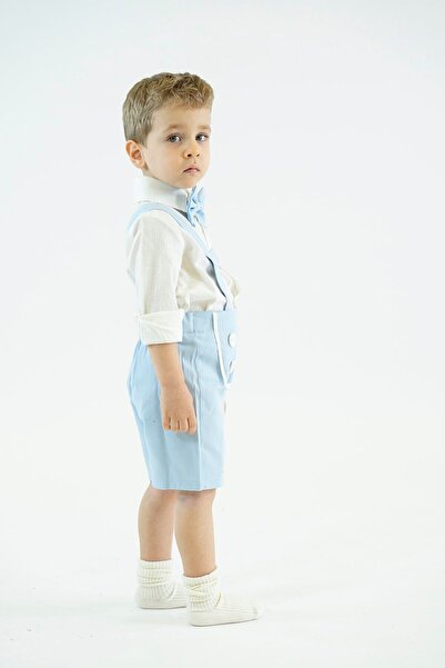 Catz Kids Baby Blue Gabardine Shorts Buttoned Salopette Set