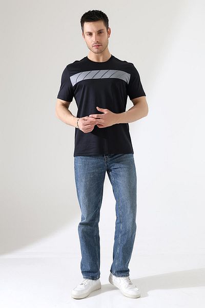 ribana Men's Two Tone Piece Crew Neck T-Shirt - Cotton Tee