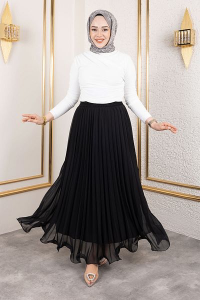 Lotus Tesettur Volant Waist Elastic Chiffon Skirt