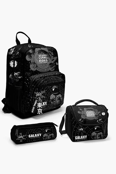Coral High Set de geanți de școală din 3 piese Galaxy Patterned Black - SET 0123644