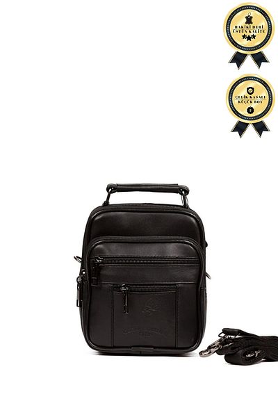CERFF LEATHER CLUP Genuine Leather Men's Handbag with Shoulder Strap (Small)15*18Cm