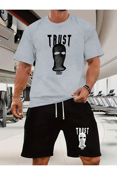 pandy Trust Nobody Printed T-Shirt - Shorts Sports Tracksuit Set