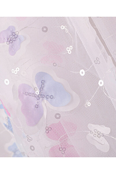 Bonfino Bonfino Woven Frill Sleeves Party Dress With Butterfly & Sequin Detailing - White