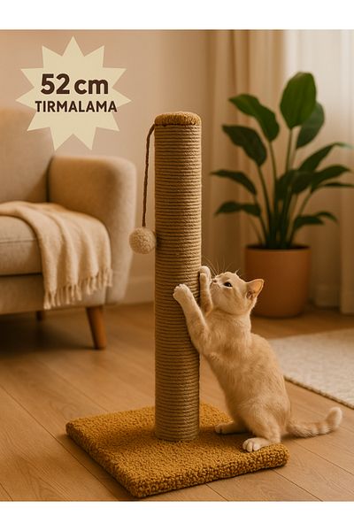 Komano Pontika Plush Textured Soft Single Pompom Cat Scratching Board 52 cm Soft Loved Colors