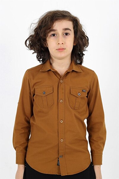 Banadamoda Πουκάμισο Gabardine με κανονική εφαρμογή καφέ για αγόρι