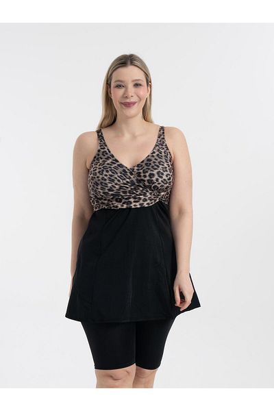 AQUAVİVA Aquaviva Women's Black Leopard Pattern Large Size Croissant Tights Gathering Clothes