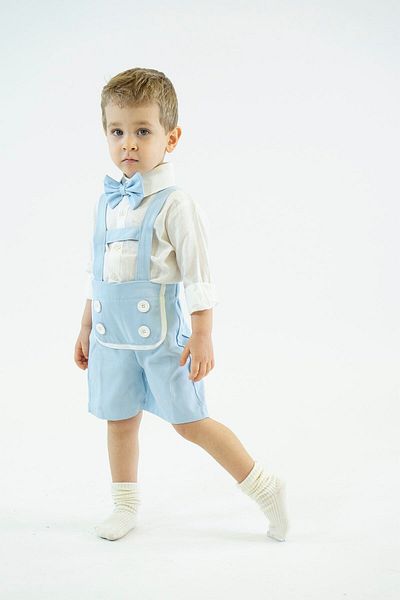 Catz Kids Set pantaloni scurți din gabardină albastră cu nasturi în față