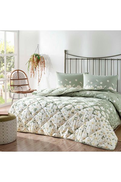 Taç Green Liana Ranforce Double Quilt Set