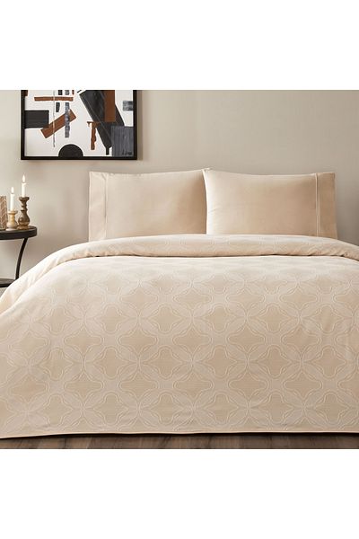 Taç Beige Double Pique Set Soleya Crown Jacquard