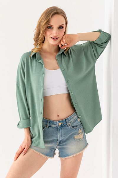 GİYSA Cămașă jacquard cu mânecă lungă pentru femei, verde - 25Y 10039