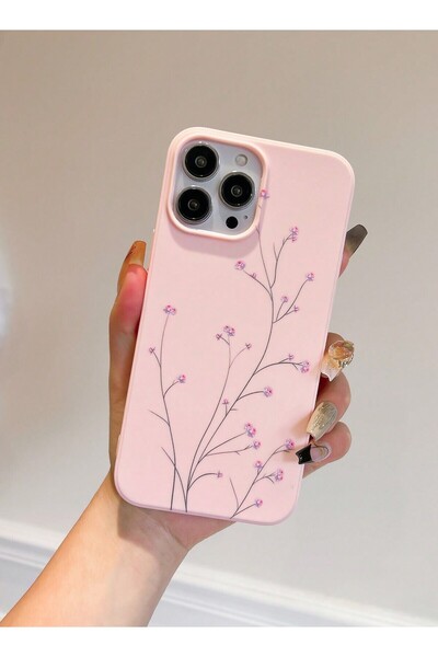izzytech جراب سيليكون متوافق مع هاتف iPhone 15 PRO مقاوم للصدمات ورتفع وردي فاتح على شكل زهرة فرعية