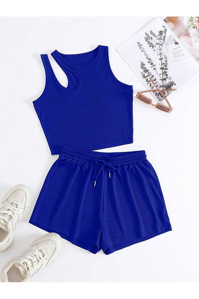 PENTHİLUS Hollow Cut Tank Top and Lace-Up Waist Sports Shorts