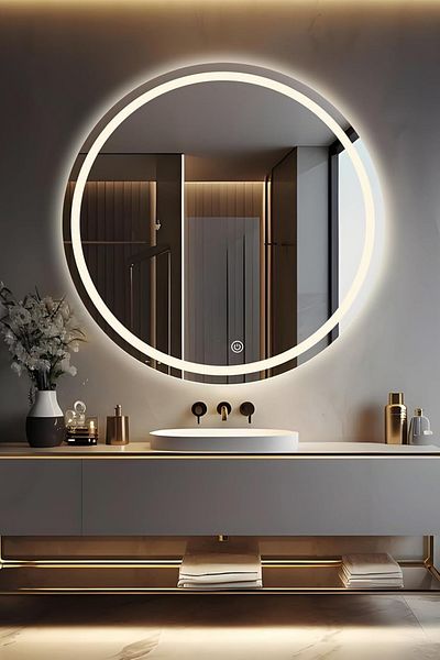 Taimi Pack of 2 Modern LED Round Vanity Mirror, Adjustable Temperature, Black Frame, 70x70CM