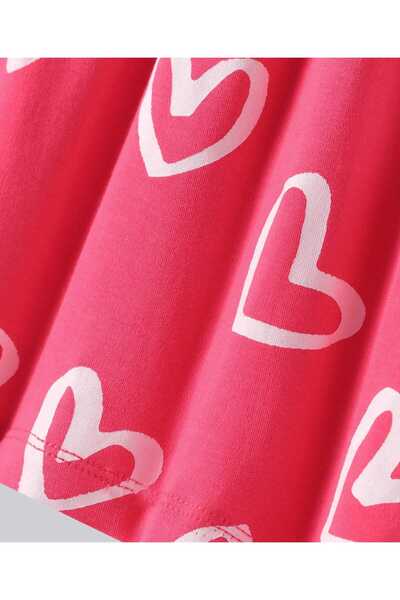 Bonfino Cotton Knit Frill Sleeves Frock with Heart Print - Red