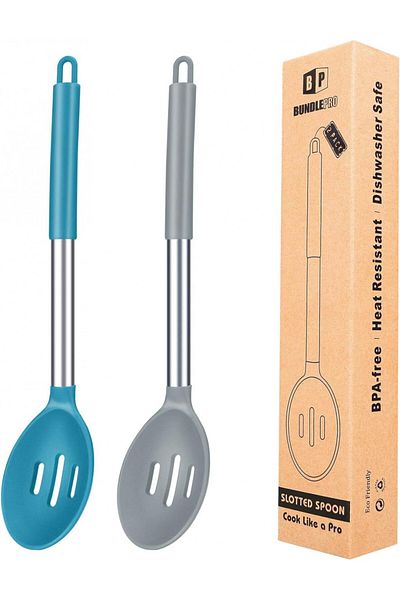Bundlepro Set 2 linguri mari BUNDLEPRO, otel inoxidabil/silicon, gri/albastru, 34 x 7 cm