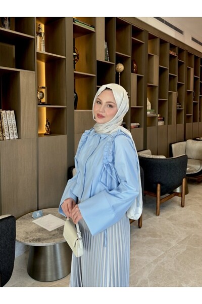 Miraydın Butik Fırfırlı Etek Üstü Gömlek M8966 - Bebe Mavisi