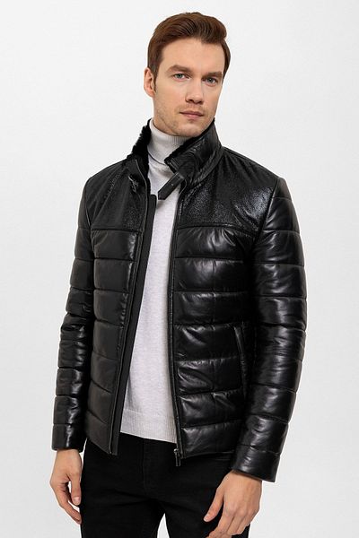 Deriderim Renzo Black Judge Collar Short Men's Leather Coat - Padded and Lined