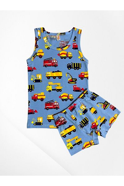 elmas kids Set boxer pentru băiat, 100% bumbac, albastru, cu model de macara