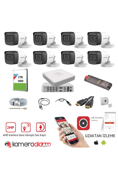 Hikvision 8 Kameralı Mikrofonlu Gece Görüşlü Kamera Seti