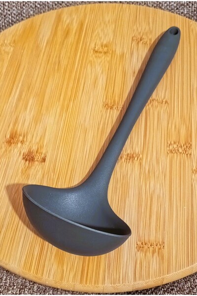 TARIK HOME 29cm Hard Tip Gray Silicone Ladle, Soup Food Ladle, Fireproof Non-Stick Non-Marking